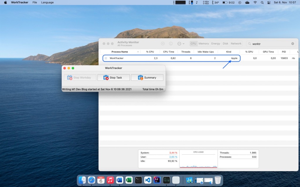 Picture showing custom Qt application in macOS Activity Monitor running Apple Silicon native.